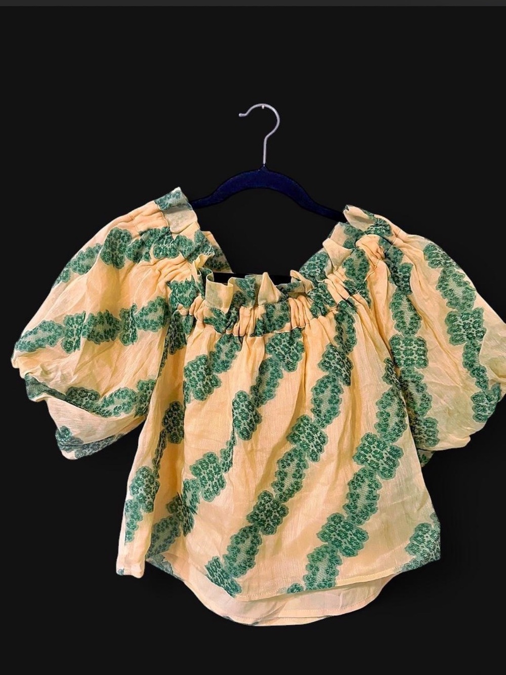 Sezane Cream Blouse with Green Floral Stripe Print